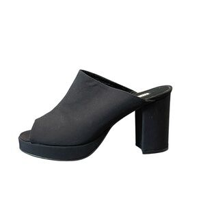 Enzo Angiolini Black Block High Heel Open Toe Nylon Mules Womens 7 leather sole